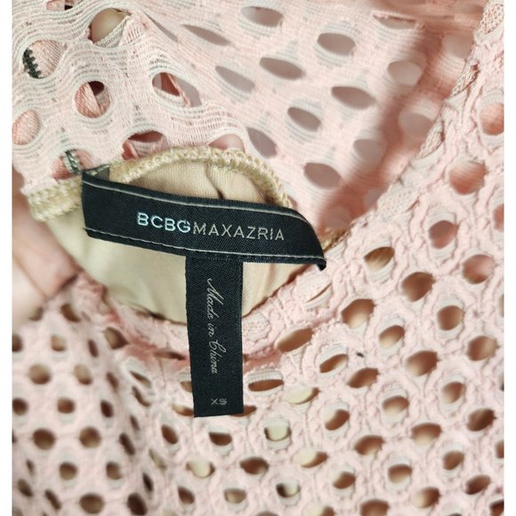 BCBG Max Azria Sz. XS Kyla Whisper Pink Long Sleeve Crochet Fit & Flare Dress - Picture 3 of 8